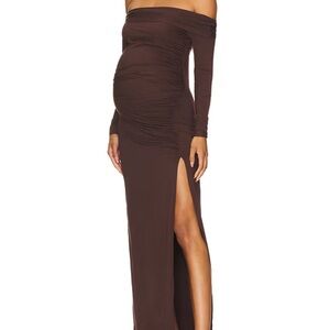 Off The Shoulder Evening Dress in Chocolate